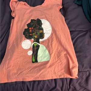 Peach Graphic Tee with Afro Profile Art